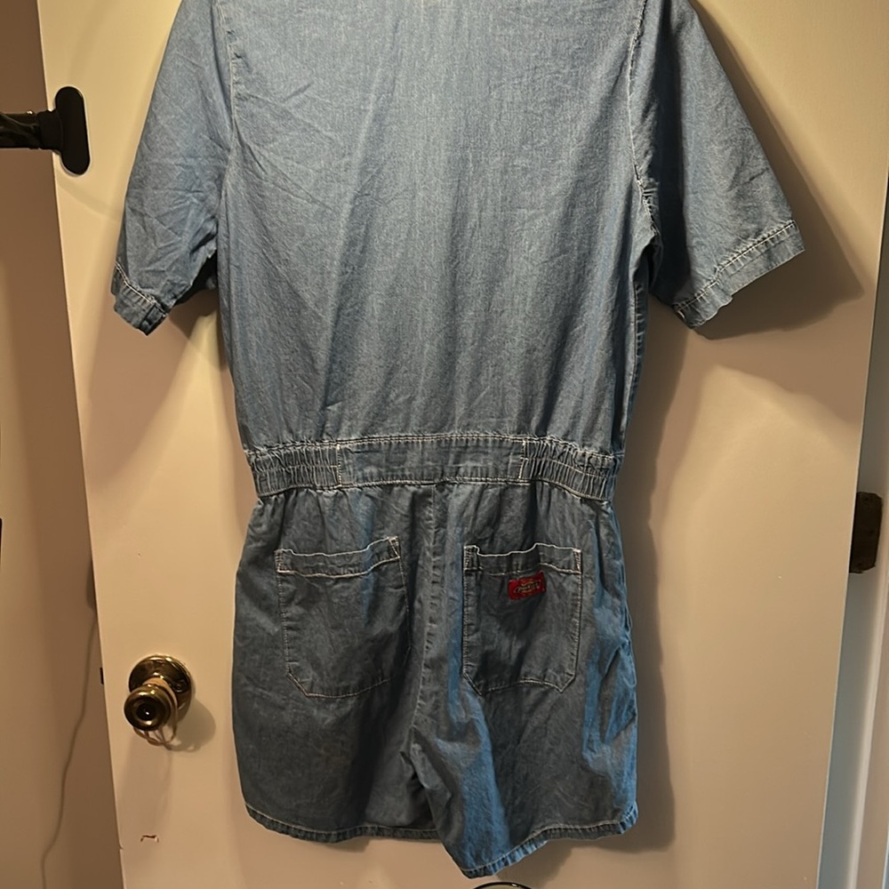 Dickies Overall Cuffed Denim Shortall Blue Snap Zipper Closure Junior small - Picture 4 of 4